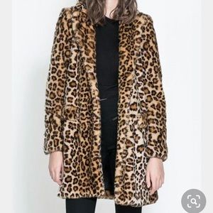 Zara leopard print furry coat sz XS